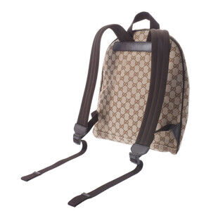 Gucci Black Beige Tan GG Daypack Backpack Canvas